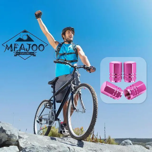 Alt view image 4 of 7 - 4PCS Tire Valve Stem Caps, with Rubber O-Ring, Corrosion Resistant Leak-Proof, Aluminum Alloy Universal Wheel Valve Covers for Cars, SUV, Trucks, Bikes, Motorcycles, Bicycles(Pink)