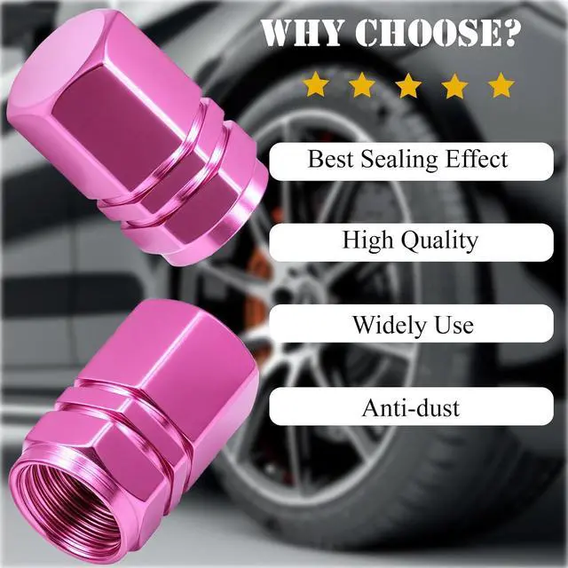 Alt view image 6 of 7 - 4PCS Tire Valve Stem Caps, with Rubber O-Ring, Corrosion Resistant Leak-Proof, Aluminum Alloy Universal Wheel Valve Covers for Cars, SUV, Trucks, Bikes, Motorcycles, Bicycles(Pink)