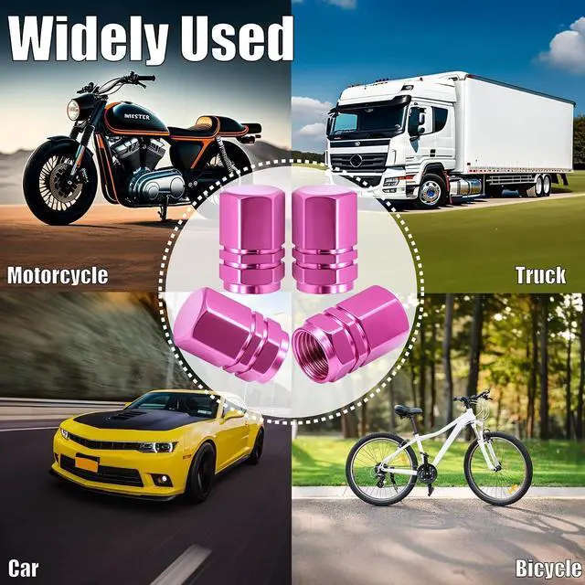 Alt view image 7 of 7 - 4PCS Tire Valve Stem Caps, with Rubber O-Ring, Corrosion Resistant Leak-Proof, Aluminum Alloy Universal Wheel Valve Covers for Cars, SUV, Trucks, Bikes, Motorcycles, Bicycles(Pink)