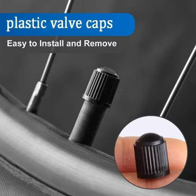 Alt view image 6 of 6 - Tire Valve Stem Caps The Upgraded Version has a Sealing Ring for Car, Motorbike, Trucks, Bike, Bicycle Black (24)
