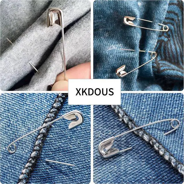Alt view image 6 of 7 - XKDOUS 400 Pack Safety Pins, 5 Universal Sizes Heavy Duty Pins for Clothes | Small & Large Safety Pin Bulk, Silver Sharp Edge Fasteners for Clothing, Dress, Crafting