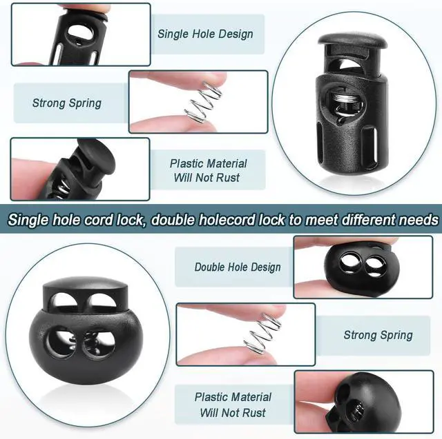Alt view image 3 of 6 - 20PCS Plastic Spring Cord Lock for Drawstring,1/8 Inch 65ft Elastic Cord Small Paracord Spring Toggle Stopper Elastic Shoeslace Locks String Clips Sweatpants Gloves Bungee Swim Goggles Replacement
