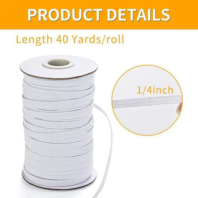 Alt view image 2 of 7 - XKDOUS Elastic Band for Sewing, 1/4 Inch 40 Yards, White | Knit Elastic Bands High Elastic Cord for Sewing Waistband and Pants Waist