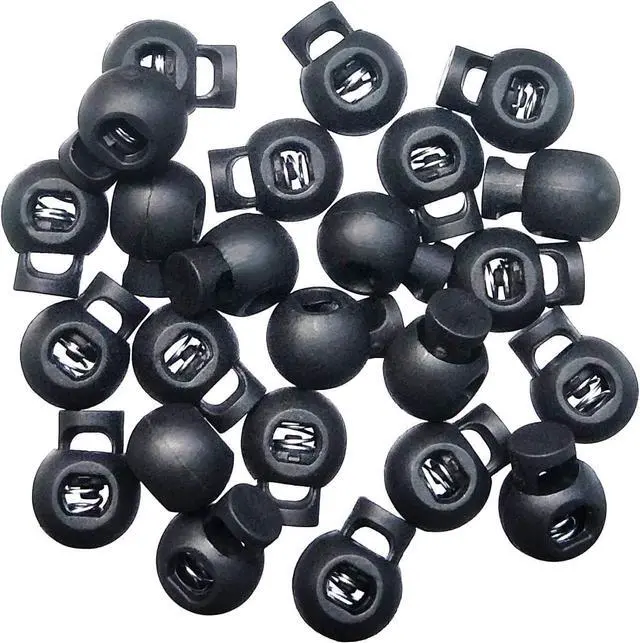 Alt view image 2 of 7 - 25PCS Adjustable Ball Cord Lock Round Toggle Stopper Rope Spring Cord Clips | Fit for Paracord, Drawstrings, Camping, Hiking, Shoelace Replacement, Sports, Backpack,Black