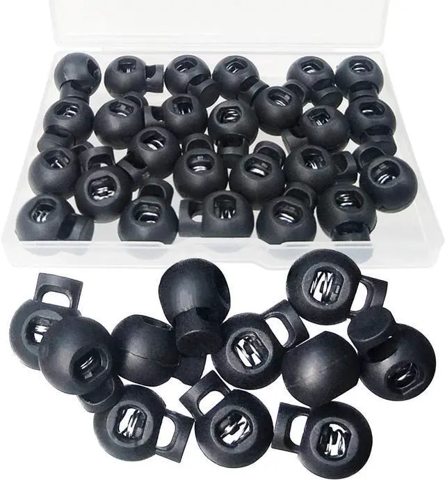Alt view image 7 of 7 - 25PCS Adjustable Ball Cord Lock Round Toggle Stopper Rope Spring Cord Clips | Fit for Paracord, Drawstrings, Camping, Hiking, Shoelace Replacement, Sports, Backpack,Black