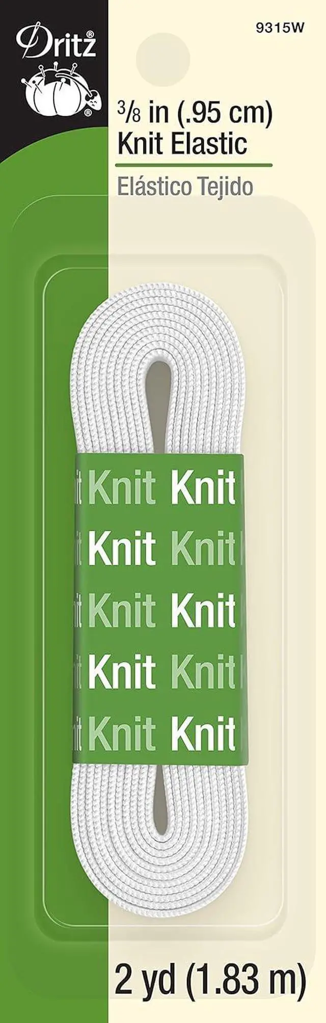 Main image of Dritz 9315W Knit Elastic, White, 3/8-Inch by 2-Yard