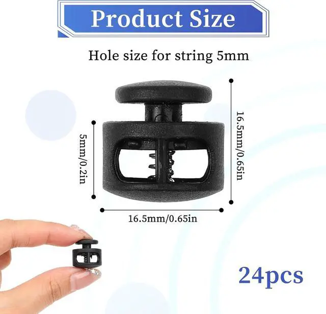 Alt view image 2 of 7 - Giantree 24 Pack Spring Cord Lock, Double Hole Drawstring Stopper Fastener, Black Plastic Spring Cord Locks, for Drawstring Sweatpants Hat Hoodie String Clip Elastic Shoelace Lock Swim Goggles (24)