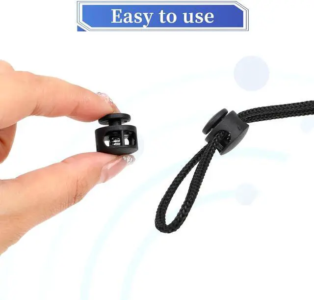 Alt view image 4 of 7 - Giantree 24 Pack Spring Cord Lock, Double Hole Drawstring Stopper Fastener, Black Plastic Spring Cord Locks, for Drawstring Sweatpants Hat Hoodie String Clip Elastic Shoelace Lock Swim Goggles (24)
