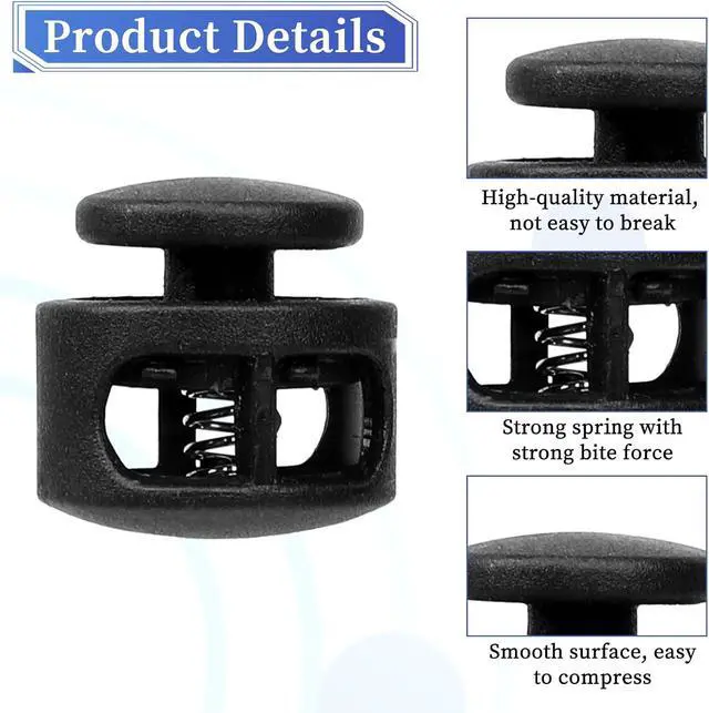 Alt view image 3 of 7 - Giantree 24 Pack Spring Cord Lock, Double Hole Drawstring Stopper Fastener, Black Plastic Spring Cord Locks, for Drawstring Sweatpants Hat Hoodie String Clip Elastic Shoelace Lock Swim Goggles (24)