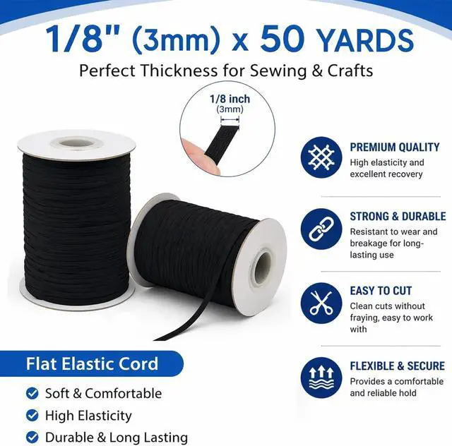 Alt view image 5 of 7 - Lydia's Deal Elastic Cord 1/8 Inch (3MM) x 50 Yards Black, Stretch Elastic String for Sewing, Crafts, Jewelry, Beading, Mask Ear Loop, Strong & Soft Elastic Roll