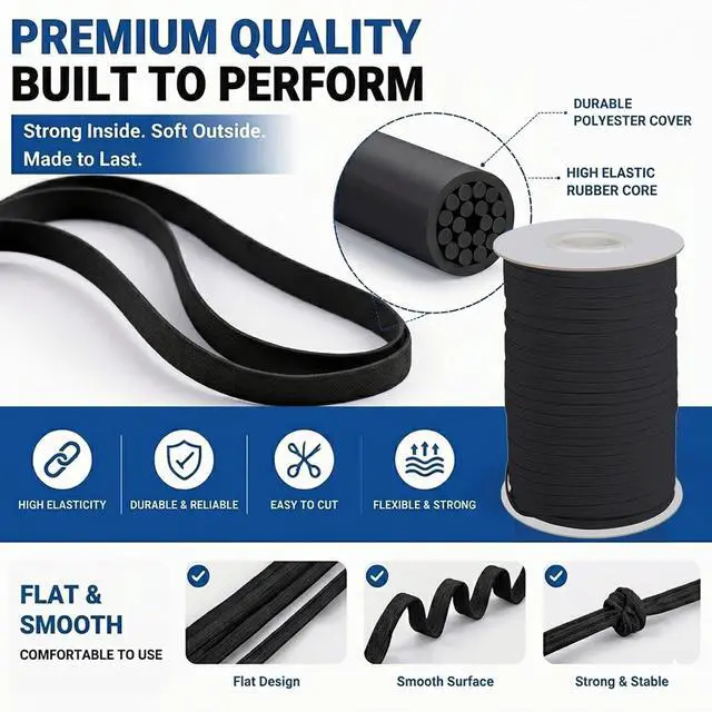 Alt view image 6 of 7 - Lydia's Deal Elastic Cord 1/8 Inch (3MM) x 50 Yards Black, Stretch Elastic String for Sewing, Crafts, Jewelry, Beading, Mask Ear Loop, Strong & Soft Elastic Roll