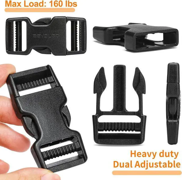 Alt view image 3 of 7 - BEYOURD Buckles and Straps Set 1": 6 Yards of Thick Nylon Webbing, 6-Pack Heavy Duty Adjustable Quick Side Release Plastic Buckles, 12 Tri-Glide Slide Clips, Black (1-Inch Combo Set)