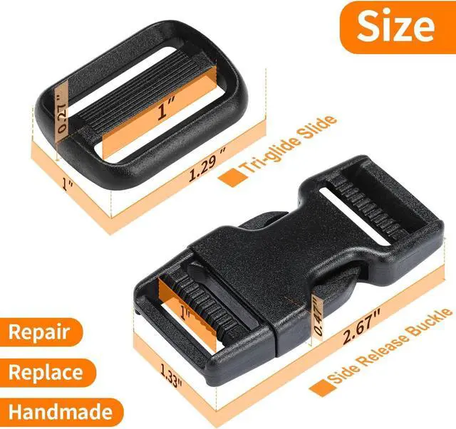 Alt view image 5 of 7 - BEYOURD Buckles and Straps Set 1": 6 Yards of Thick Nylon Webbing, 6-Pack Heavy Duty Adjustable Quick Side Release Plastic Buckles, 12 Tri-Glide Slide Clips, Black (1-Inch Combo Set)