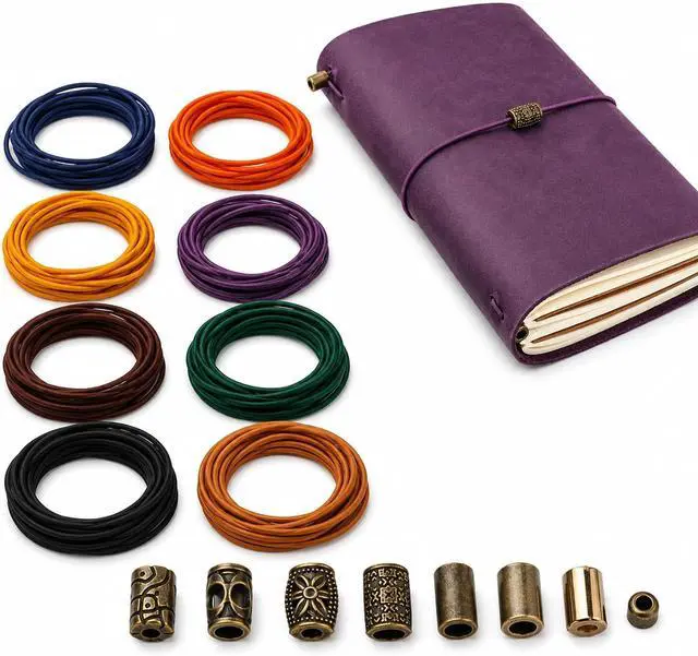 Main image of 8 pcs Elastic Bands for TN Traveler Notebook,8.8 Yard Elastic Rubber Cords with 8 Decorative Toggles DIY Repair Kit for Refillable Leather Traveler's Journal