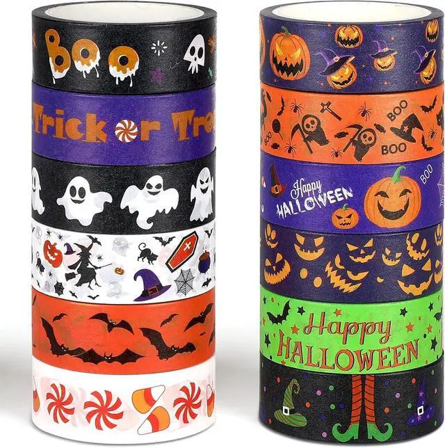 Main image of SANNIX 12 Rolls Halloween Washi Tape 15mm Wide Halloween Pumpkin Ghost Bat Masking Tape for DIY Crafts and Scrapbooking