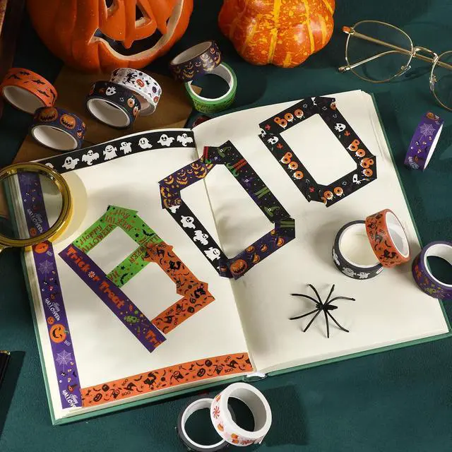 Alt view image 3 of 6 - SANNIX 12 Rolls Halloween Washi Tape 15mm Wide Halloween Pumpkin Ghost Bat Masking Tape for DIY Crafts and Scrapbooking