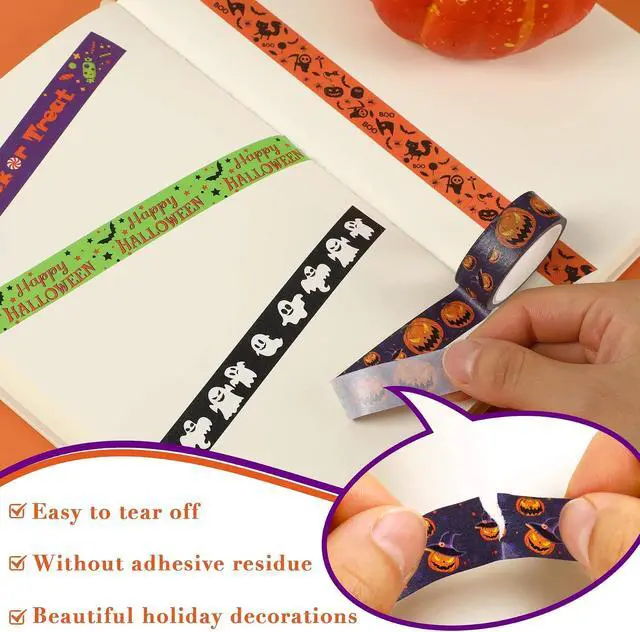 Alt view image 4 of 6 - SANNIX 12 Rolls Halloween Washi Tape 15mm Wide Halloween Pumpkin Ghost Bat Masking Tape for DIY Crafts and Scrapbooking