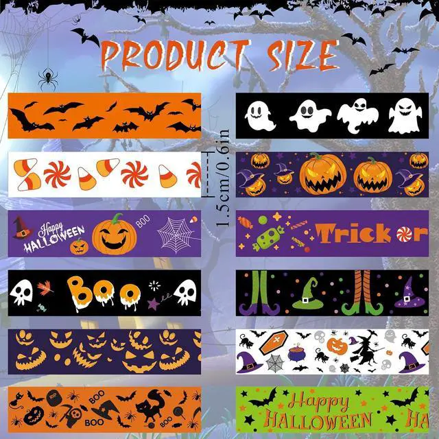 Alt view image 2 of 6 - SANNIX 12 Rolls Halloween Washi Tape 15mm Wide Halloween Pumpkin Ghost Bat Masking Tape for DIY Crafts and Scrapbooking
