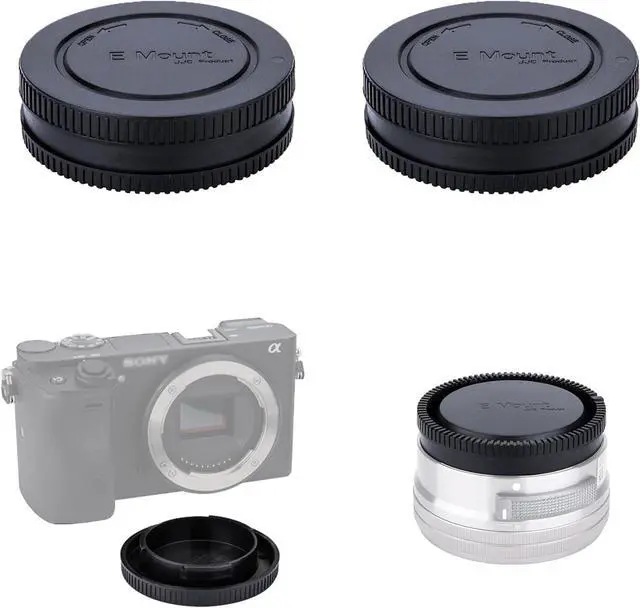 Main image of JJC E-Mount Body & Rear Lens Cap Cover for Sony, Replaces ALC-B1EM, 2-Pack | Compatible with Sony A1 II A7C II A7R VI V IV A7 V IV III A7S III A9III A6600 A6500 A6400 A6300 A6100 ZV-1 ZV-E10