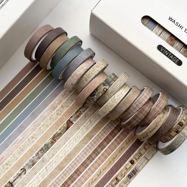 Alt view image 2 of 6 - Vintage Washi Tape Set 20 Rolls Skinny Retro Decorative Antique Patterns Masking Tapes for Arts, DIY Crafts, Journals, Planners, Scrapbook, Wrapping (Vintage)