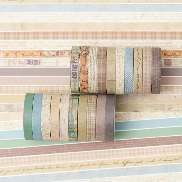 Alt view image 3 of 6 - Vintage Washi Tape Set 20 Rolls Skinny Retro Decorative Antique Patterns Masking Tapes for Arts, DIY Crafts, Journals, Planners, Scrapbook, Wrapping (Vintage)