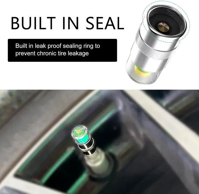 Alt view image 5 of 7 - 4 PCS Car Tire Pressure Monitor Valve Stem Caps, 3 Color Eye Alert Tire Pressure Monitor Sensor Indicator, 2.4 Bar 36PSI Pressure Monitor Tire Valve Stem Caps, Universal for Most Cars