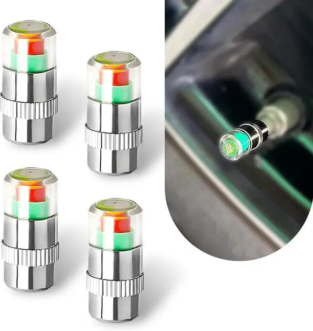 Main image of 4 PCS Car Tire Pressure Monitor Valve Stem Caps, 3 Color Eye Alert Tire Pressure Monitor Sensor Indicator, 2.4 Bar 36PSI Pressure Monitor Tire Valve Stem Caps, Universal for Most Cars