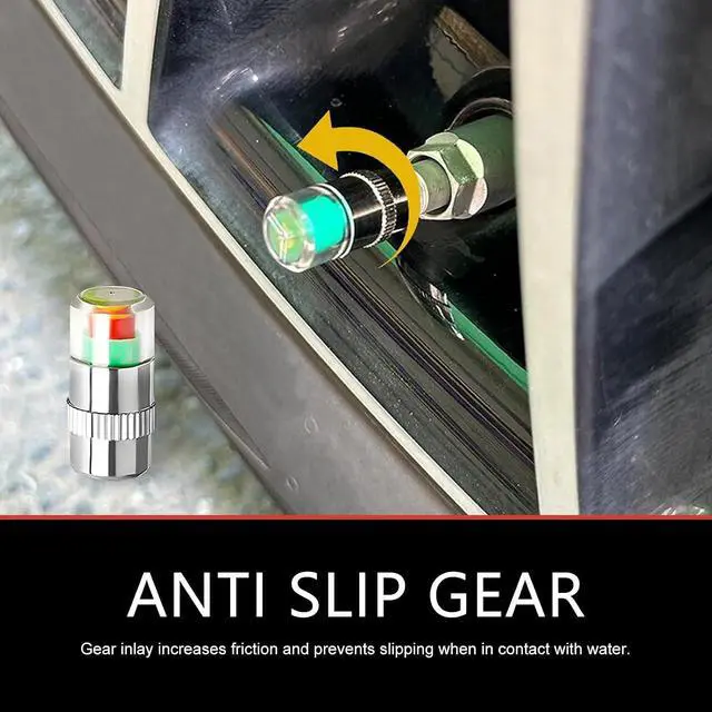 Alt view image 4 of 7 - 4 PCS Car Tire Pressure Monitor Valve Stem Caps, 3 Color Eye Alert Tire Pressure Monitor Sensor Indicator, 2.4 Bar 36PSI Pressure Monitor Tire Valve Stem Caps, Universal for Most Cars