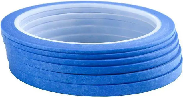 Main image of JINBING 6Rolls Washi Masking Tape for DIY Nail Arts Drawing Pattern Making 2mm 2.5mm 3mm 4mm 5mm 6mm x 25m (Blue)