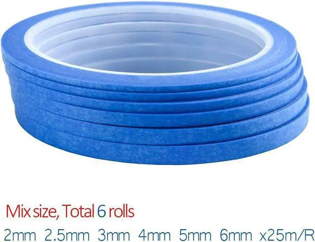Alt view image 3 of 4 - JINBING 6Rolls Washi Masking Tape for DIY Nail Arts Drawing Pattern Making 2mm 2.5mm 3mm 4mm 5mm 6mm x 25m (Blue)
