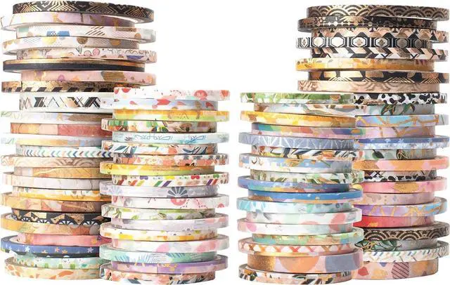 Main image of Exrta Slim Washi Tape Set Random Patterns 80 Rolls+ Bundle Gold Foil Super Skinny Decorative Masking Tape Scrapbook Tape for DIY Craft Art Projects Journal Gift Wrapping (Gold Foil Detailing)