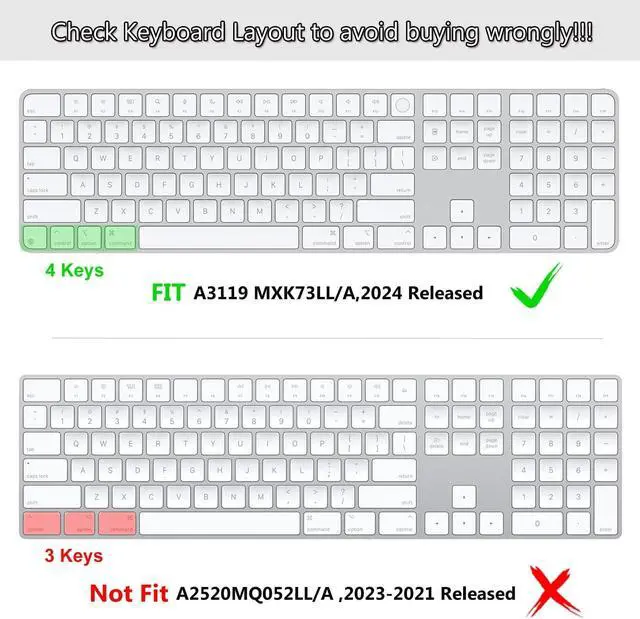 Alt view image 2 of 6 - Keyboard Cover Skin Compatible with 2024 Magic Keyboard and Numeric Keypad A3119 MXK73LL/A, Ultra-Thin Apple Magic Keyboard TPU Protector - Transparent