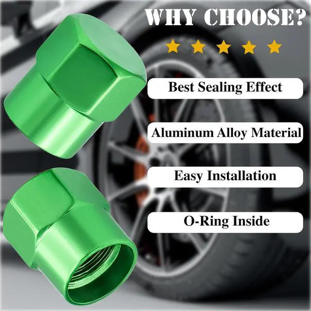 Alt view image 6 of 7 - 5PCS Car Tire Valve Stem Caps, Aluminum Alloy Dustproof Wheel Valve Covers Accessories, with Rubber O-Ring, Universal for Cars, SUVs, Bike, Bicycles,Trucks and Motorcycles (Green)