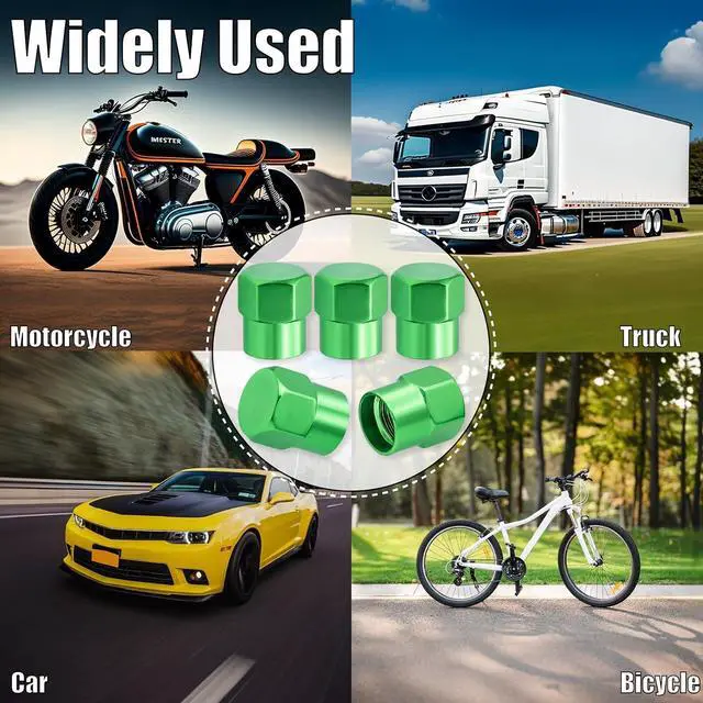 Alt view image 7 of 7 - 5PCS Car Tire Valve Stem Caps, Aluminum Alloy Dustproof Wheel Valve Covers Accessories, with Rubber O-Ring, Universal for Cars, SUVs, Bike, Bicycles,Trucks and Motorcycles (Green)