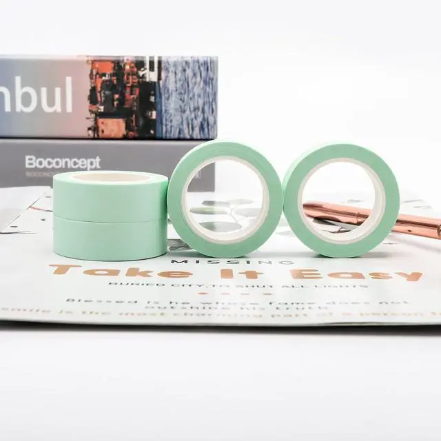 Alt view image 2 of 7 - NatSumeBasics 4 Mint Green Washi Tapes Solid Pastel Mint Masking Tape | 0.6" x 32 Ft. Self-Adhesive Paper Decorative Craft Tape for Gift Wrapping Packaging & DIY Decoration