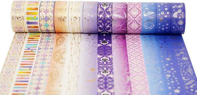 Alt view image 2 of 7 - YUBBAEX Galaxy Washi Tape Set Purple Stars Decorative Tapes Silver Gold Foil Masking for Arts, DIY Crafts, Journal Supplies, Planners, Scrapbook, Gift Wrapping (Purple Night 12 Rolls)