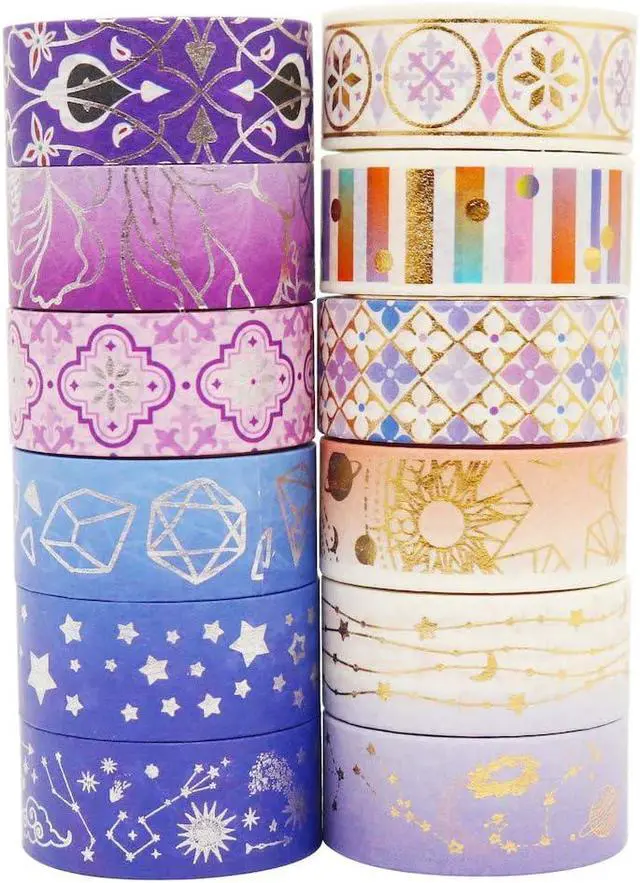 Alt view image 3 of 7 - YUBBAEX Galaxy Washi Tape Set Purple Stars Decorative Tapes Silver Gold Foil Masking for Arts, DIY Crafts, Journal Supplies, Planners, Scrapbook, Gift Wrapping (Purple Night 12 Rolls)