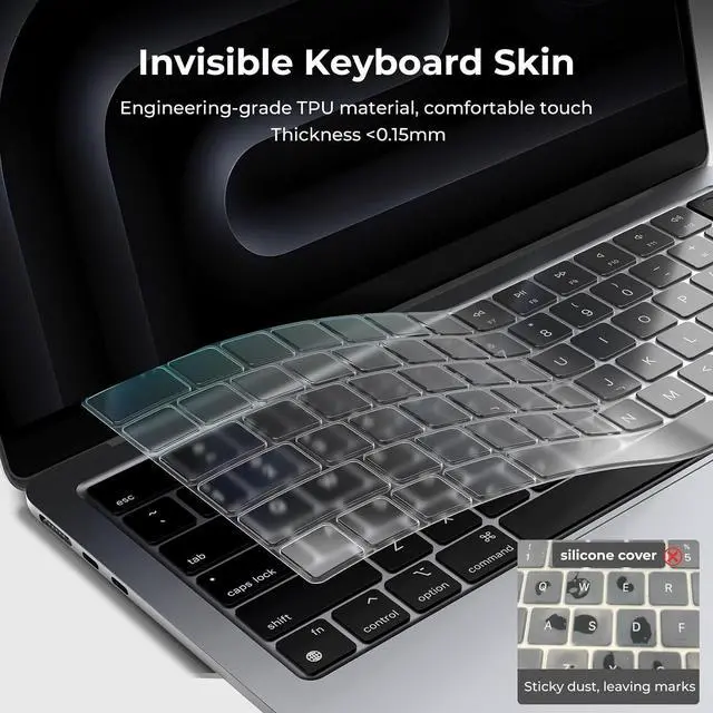 Alt view image 2 of 7 - EooCoo Keyboard Cover Skin for MacBook Neo, Pro 14/16, Air 13/15, Clear | Invisible, Anti Fingerprints & Dust, for 2026-2021 M5-M1 Pro/Max MacBook Pro 14/16, M5-M2 MacBook Air 13/15, MacBook Neo 13