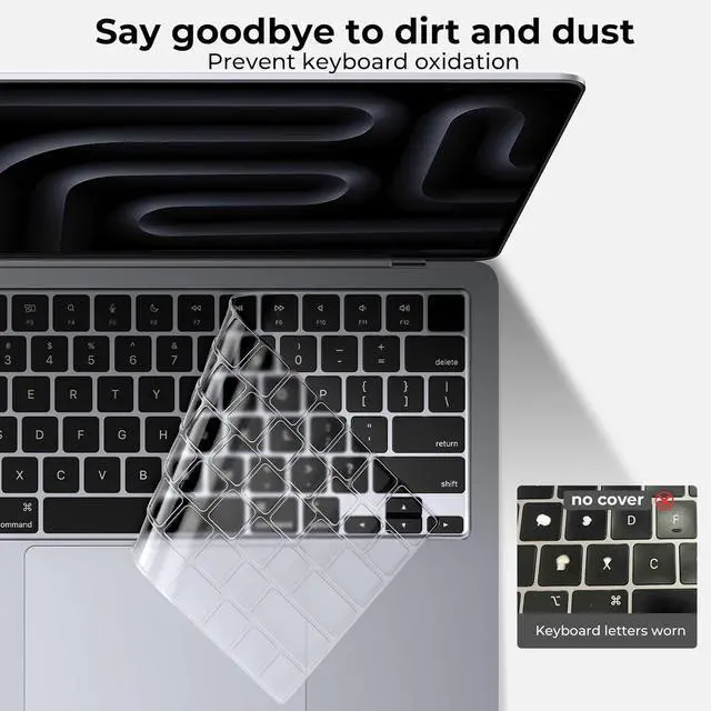 Alt view image 3 of 7 - EooCoo Keyboard Cover Skin for MacBook Neo, Pro 14/16, Air 13/15, Clear | Invisible, Anti Fingerprints & Dust, for 2026-2021 M5-M1 Pro/Max MacBook Pro 14/16, M5-M2 MacBook Air 13/15, MacBook Neo 13