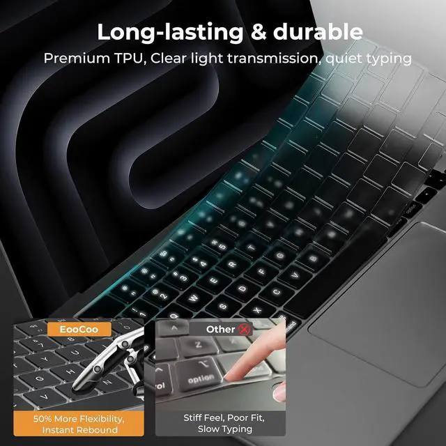 Alt view image 5 of 7 - EooCoo Keyboard Cover Skin for MacBook Neo, Pro 14/16, Air 13/15, Clear | Invisible, Anti Fingerprints & Dust, for 2026-2021 M5-M1 Pro/Max MacBook Pro 14/16, M5-M2 MacBook Air 13/15, MacBook Neo 13