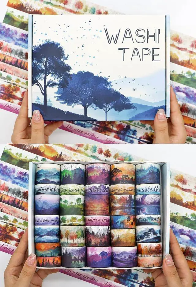 Alt view image 2 of 5 - Ieebee 32 Rolls Four Seasons Washi Tape Set for Journaling & Scrapbooking | 32 Assorted Rolls, Four Seasons Forest Designs, Original Artwork, 4 Assorted Widths, Premium Washi Paper, Hand Tearable