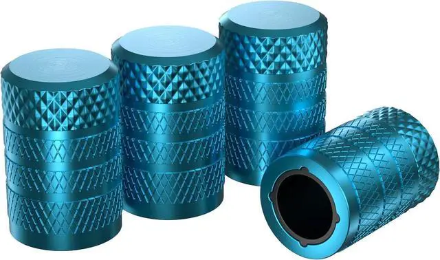 Main image of CKAuto Tire Valve Stem Caps, Aluminum Cyan, 4 Pcs/Pack | Corrosion Resistant, Universal Stem Covers for Cars Trucks Motorcycles SUVs and Bikes