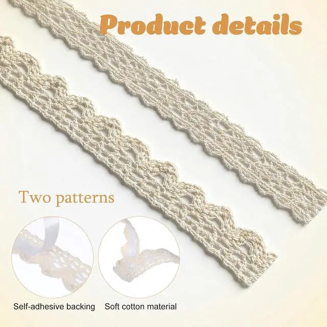 Alt view image 3 of 7 - 2 Rolls Lace Washi Tape Self-Adhesive Lace Ribbon 0.6" Wide 2 Yards Cotton Trim Stickers Decorative Masking Tape for Crafts Scrapbook(Beige)