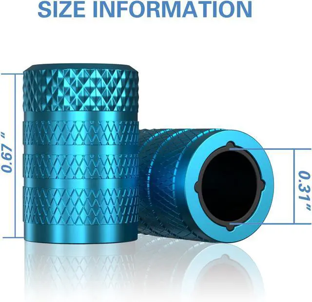 Alt view image 4 of 6 - CKAuto Tire Valve Stem Caps, Aluminum Cyan, 4 Pcs/Pack | Corrosion Resistant, Universal Stem Covers for Cars Trucks Motorcycles SUVs and Bikes