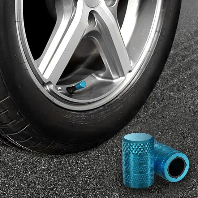 Alt view image 6 of 6 - CKAuto Tire Valve Stem Caps, Aluminum Cyan, 4 Pcs/Pack | Corrosion Resistant, Universal Stem Covers for Cars Trucks Motorcycles SUVs and Bikes