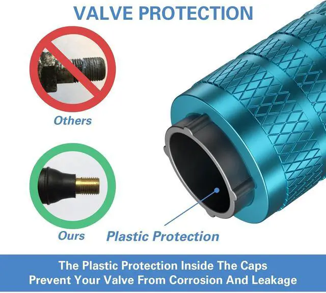 Alt view image 3 of 6 - CKAuto Tire Valve Stem Caps, Aluminum Cyan, 4 Pcs/Pack | Corrosion Resistant, Universal Stem Covers for Cars Trucks Motorcycles SUVs and Bikes