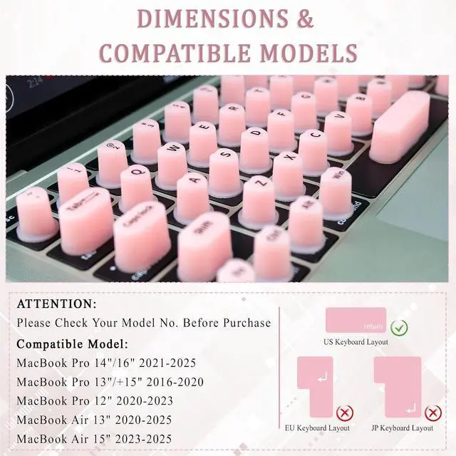 Alt view image 2 of 6 - Keyboard Cover for Long Nails, Acrylic Gel Nails - Silicone Keyboard Protector Skin with Raised Keys for Typing and Gaming, Compatible with MacBook Pro/Air 13"/14"/15"/16" 2020-2025 (Pink)