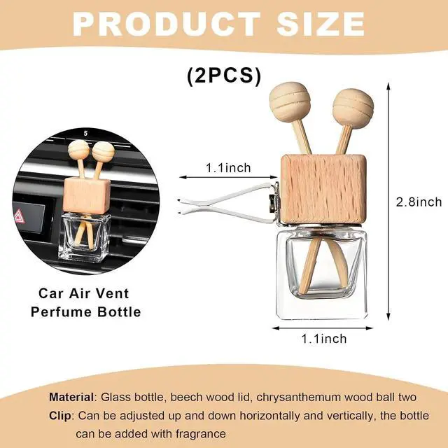 Alt view image 2 of 6 - KVAEY 2PCS Car Diffuser Air Freshener Bottle, Refillable Empty Glass Perfume Bottles with Vent Clip, Universal Essential Oil Diffuser for Most Vehicles, Interior Car Accessories (2PCS)