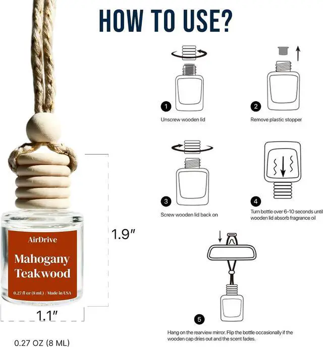 Alt view image 6 of 6 - Car Air Freshener Mahogany Teakwood 2 Pack Hanging Air Freshener Diffuser, Cute Car Accessories, Air Freshner for Women & Men Gift, Non-Toxic Car Scent, Long Lasting Oil Diffuser, Made in USA