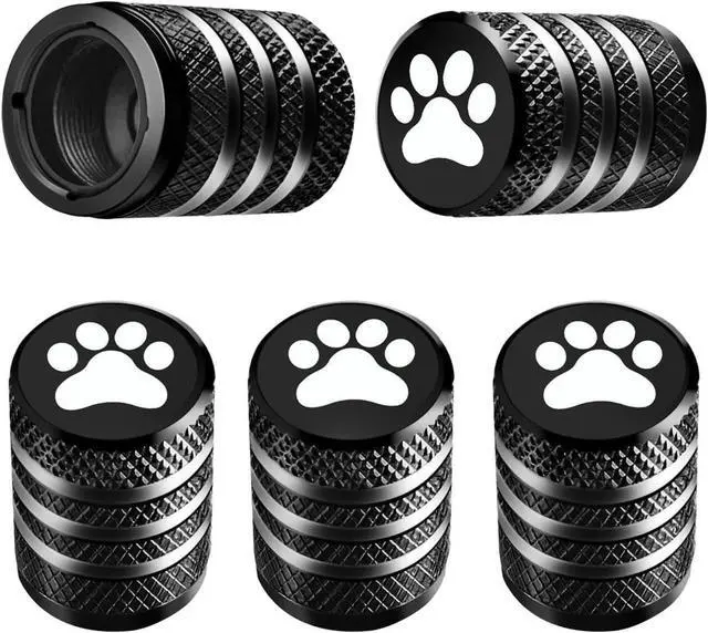 Main image of DECURCAR Tire Valve Stem Caps 5 Pack Dog Paw Print - Black | Tire Air Caps Aluminum with Plastic Liner TPMS Safe Corrosion Resistant Dust Proof Universal for Car Truck Motorcycle Bike